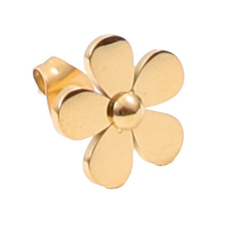 Retro Titanium Steel Zircon White Daisy Flower Earrings