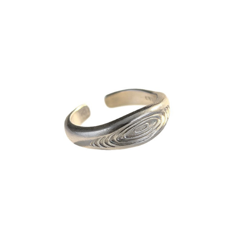 Korean Style Niche Design Retro Matte Sier Electroplated Texture Ring
