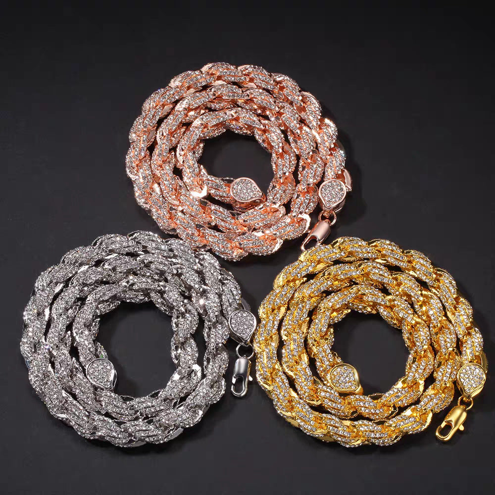 Men's Hop Alloy Diamond Gold Twist Fashion Necklaces