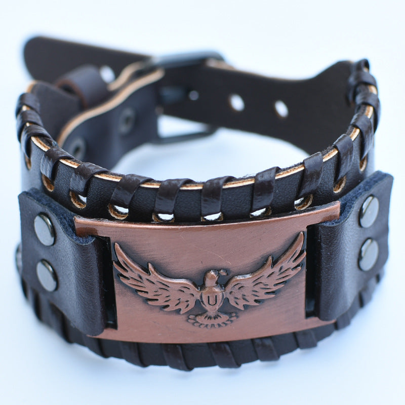 Men's Retro Viking Totem Leather Wolf Head Bear Claw Gossip Lucky Bracelet
