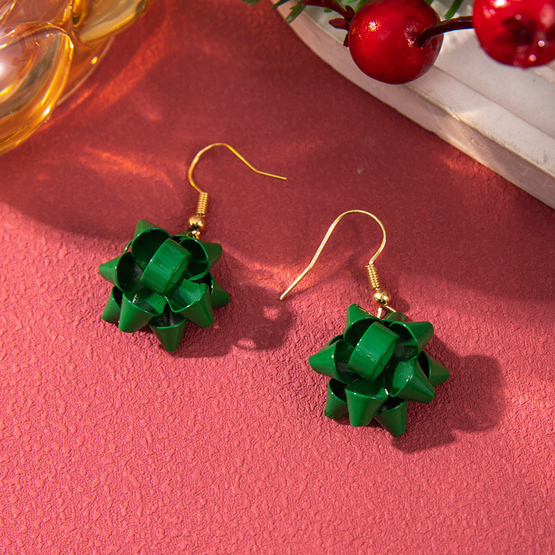 Handmade Exaggerated Big Christmas Tree Five-pointed Star Alloy Stitching Earrings
