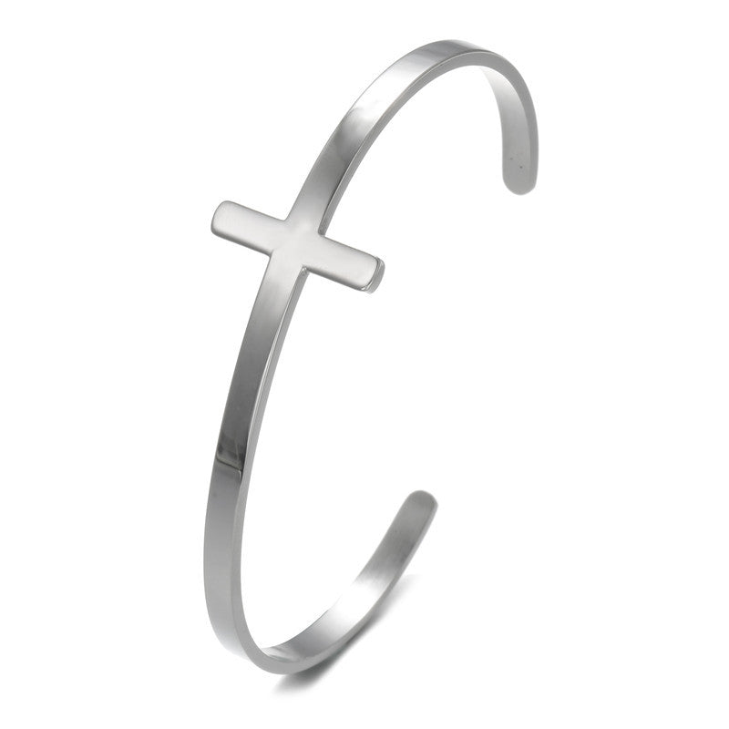 Men's Fashion Simple Titanium Steel Gold Plated Shaped Open Bracelets
