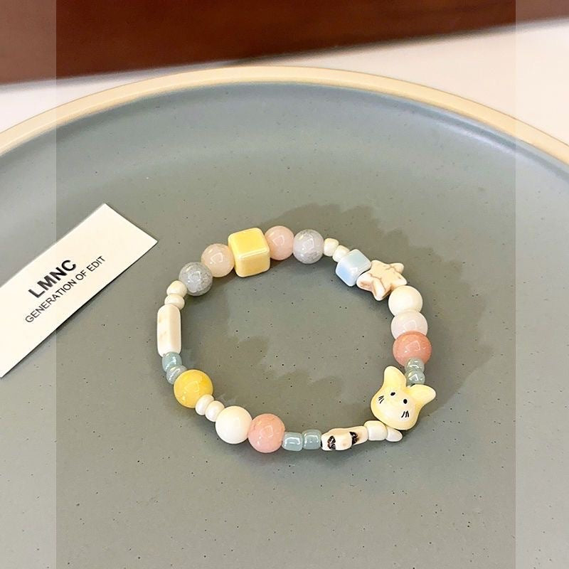 Fresh Colorful Ceramic Cat Female Summer Cute Bracelet