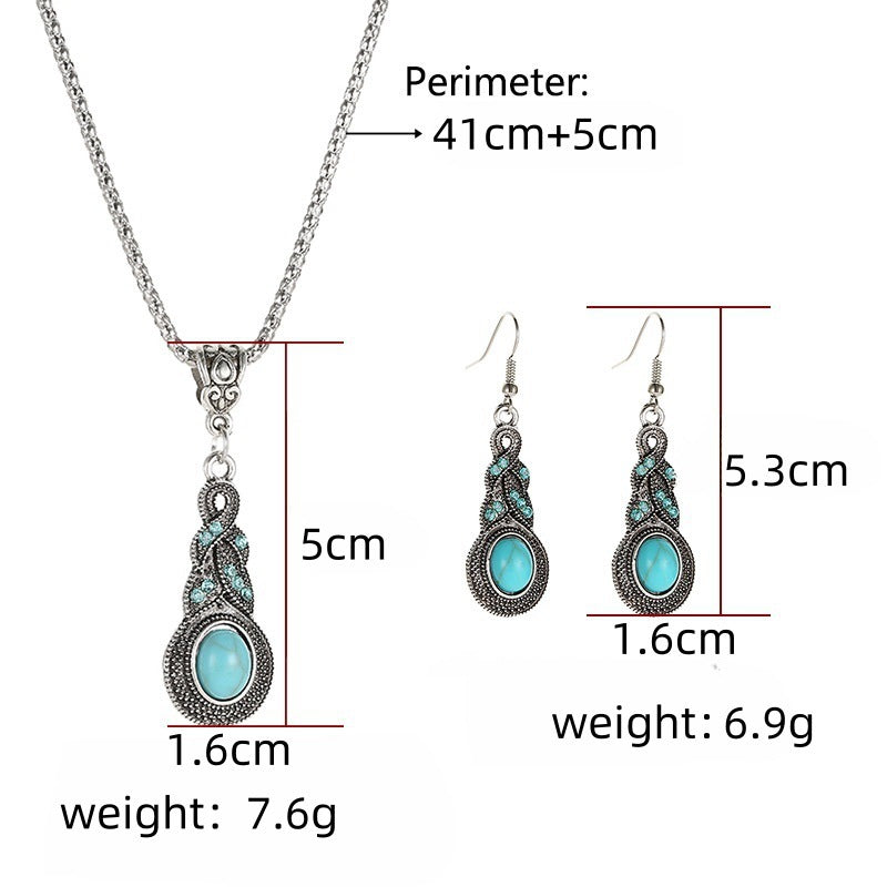 Vintage Blue Rhinestone Inlaid Turquoise Ear Necklaces