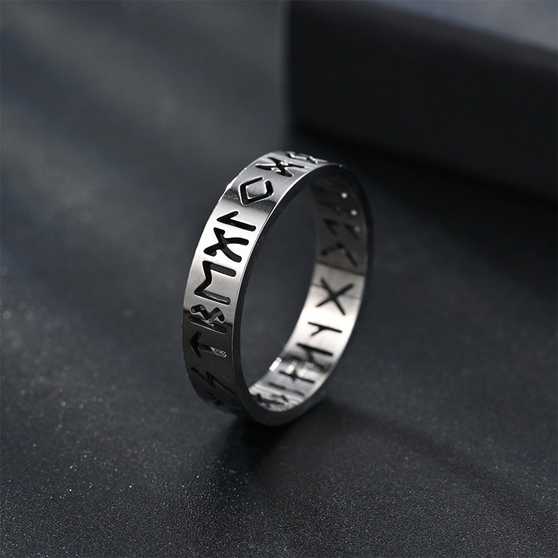 Women's & Men's Viking Text Stainless Steel Hollow Titanium Rings