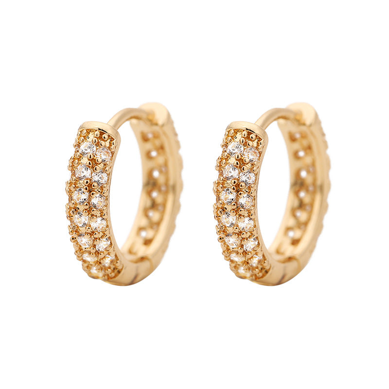 Double-sided Rhinestone Copper Three-row Drill Ear Clip Popular Earrings