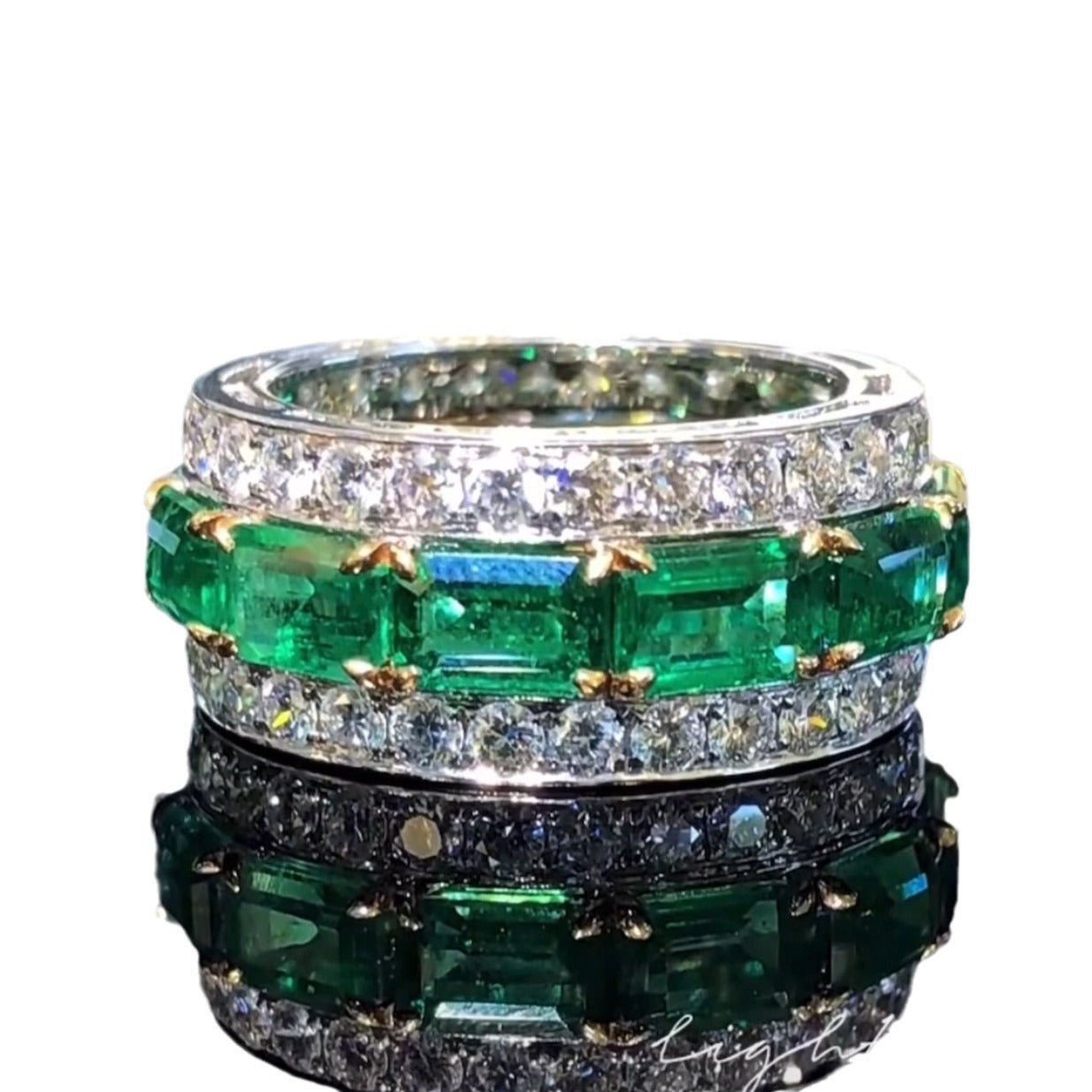 Women's Zircon Color Separation Electric Wheel Full Diamond Rectangular Rings
