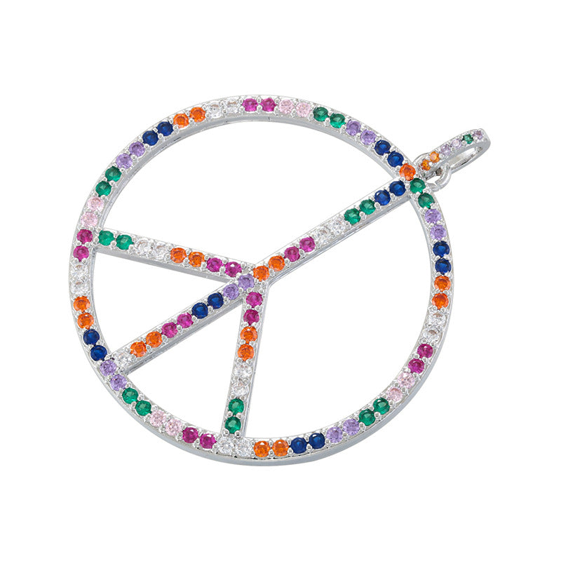 Inlaid Color Diamond Round Peace Sign Pendants