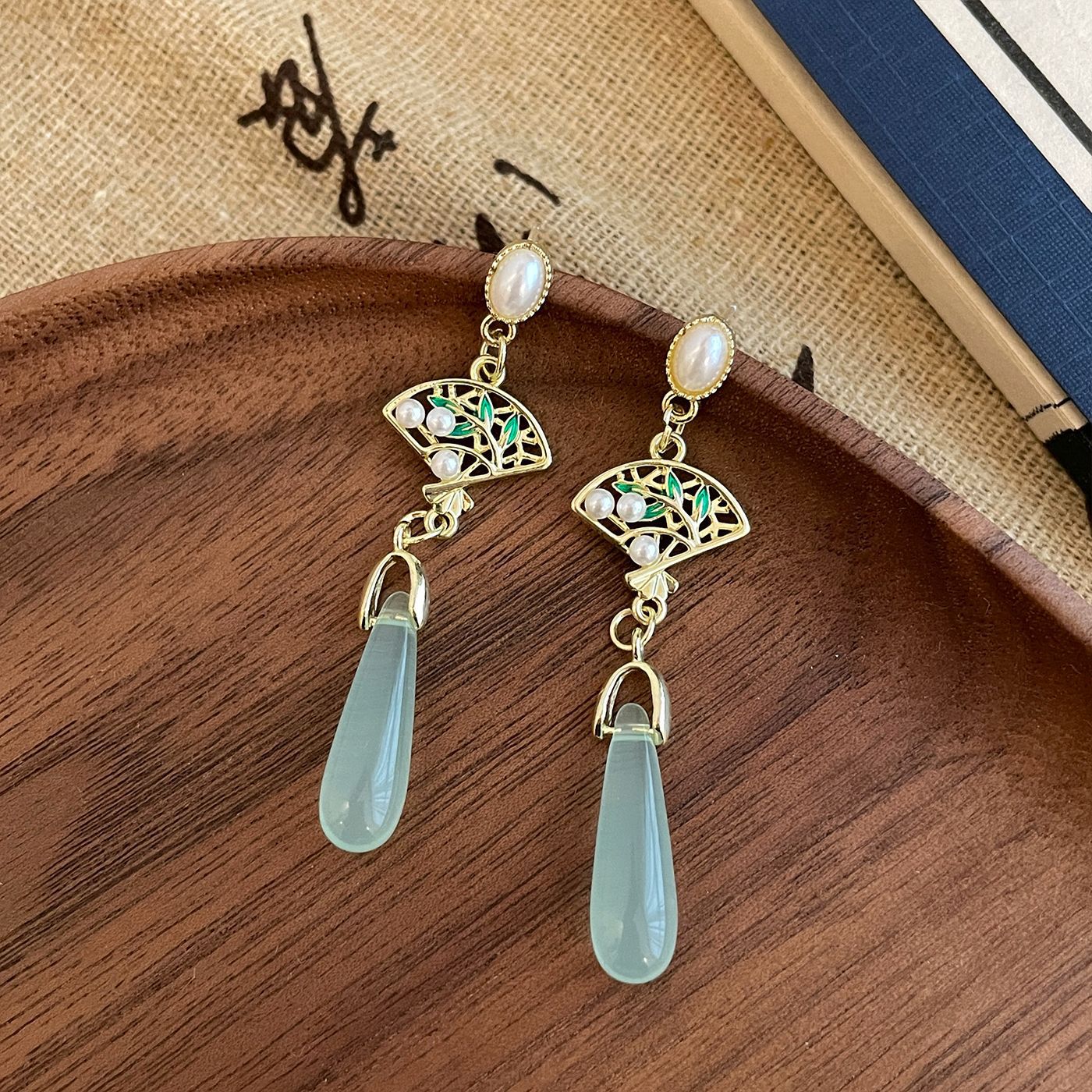Women's Chinese Style Folding Fan Ear Hook Ancient Long Earrings
