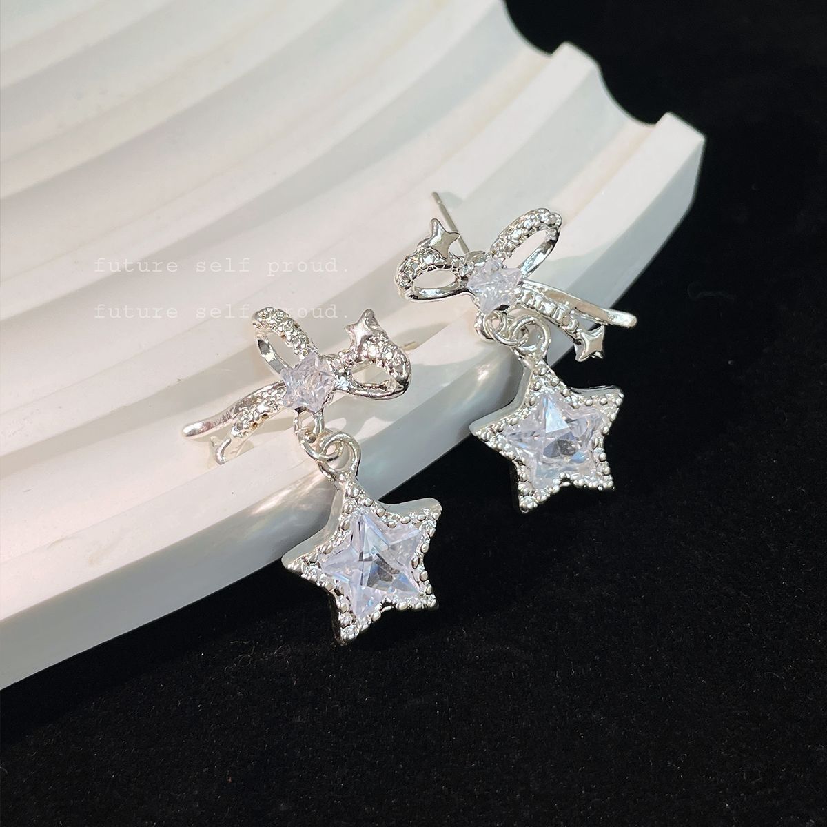Bow Female Sier Needle Niche Design Earrings