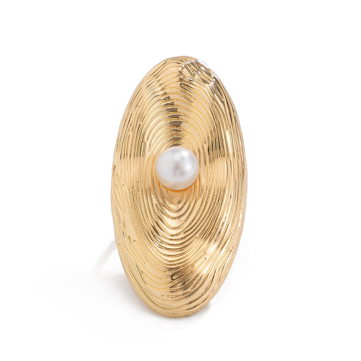 Exaggerated Metallic Pleated Imitation Pearl Personality Rings