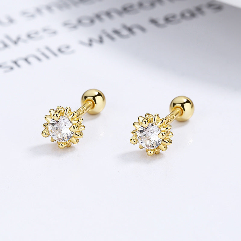 Women's Sier Sun Thread For Simple Versatile Zircon Earrings