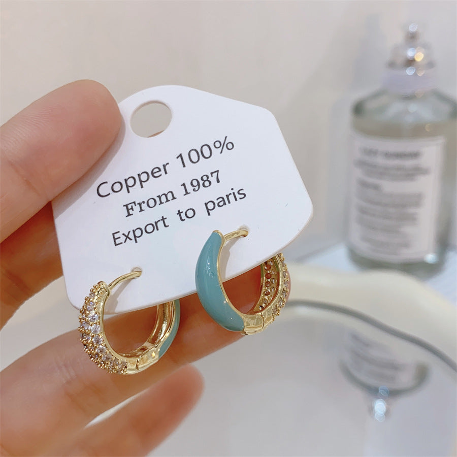 Gold-plated Fashion Blue Color Collection Enamel Earrings