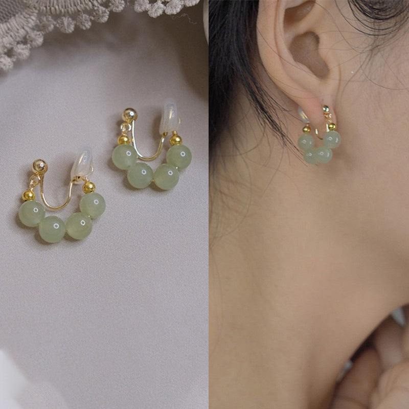 Jade Light Luxury High-grade Ear Clip Mosquito Earrings