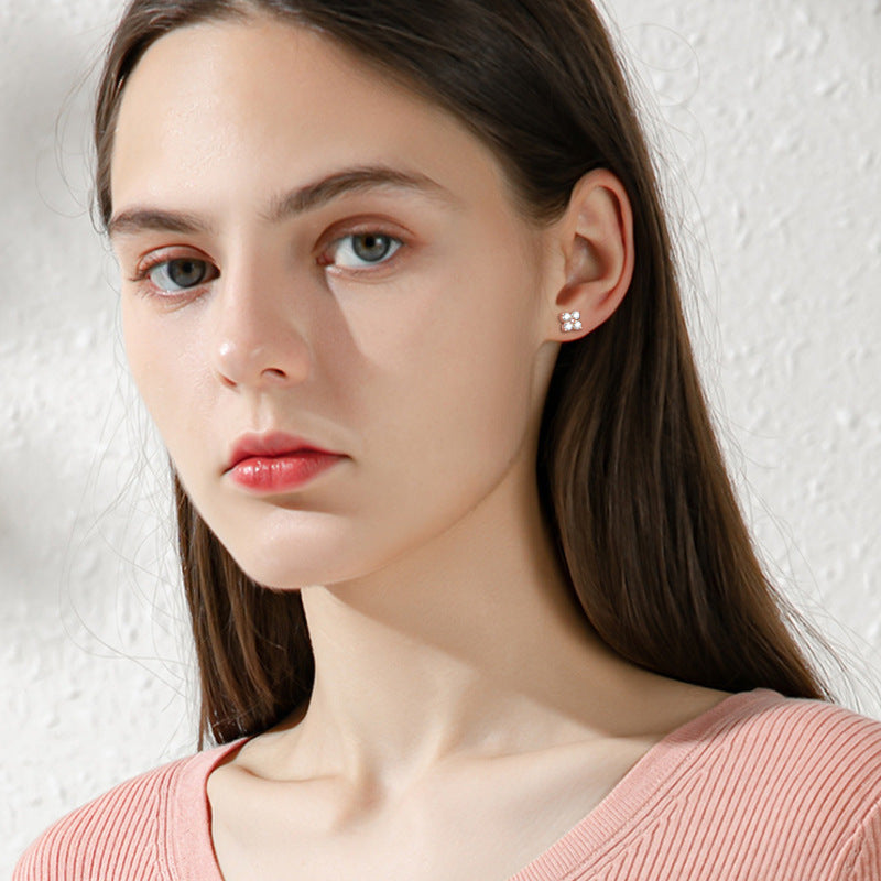 Clover Ear Color Moissanite Cute Sterling Earrings