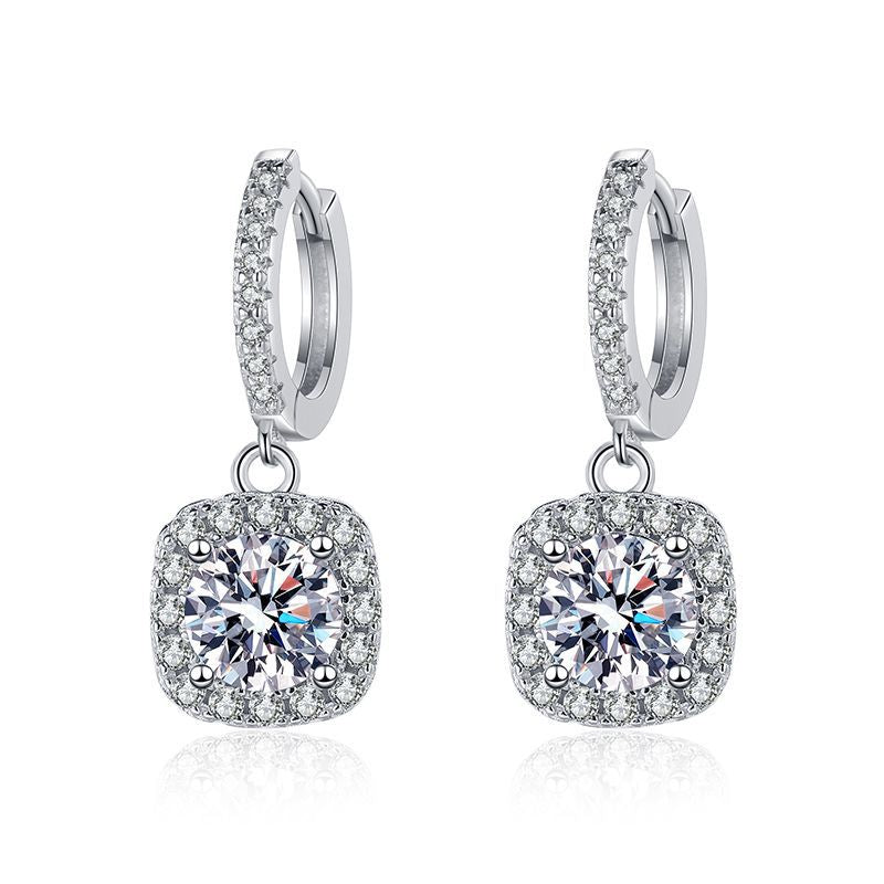 Women's Moissanite Sier Classic Square Bag Exquisite Earrings