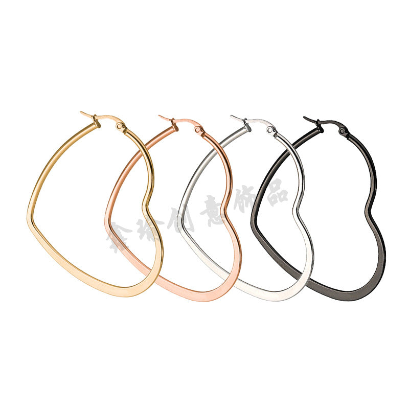 Stainless Steel Heart-shaped Flat Coil Big Earrings