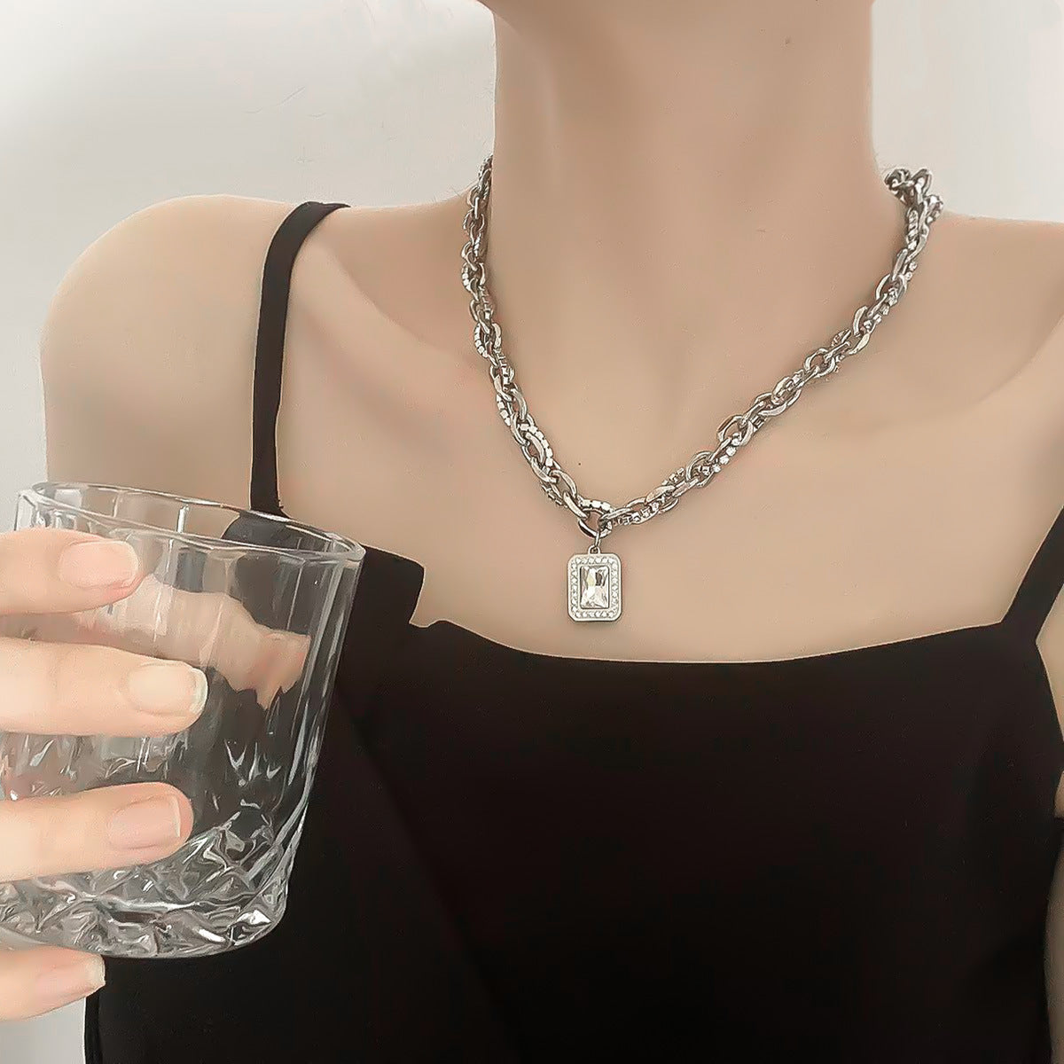 Women's & Men's Sweet Cool Hot Zircon Winding Stitching Cold Necklaces