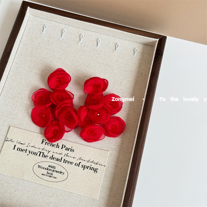 Style Flowers Gentle Vacation Mesh Petal Female Fresh Eye-catching Earrings