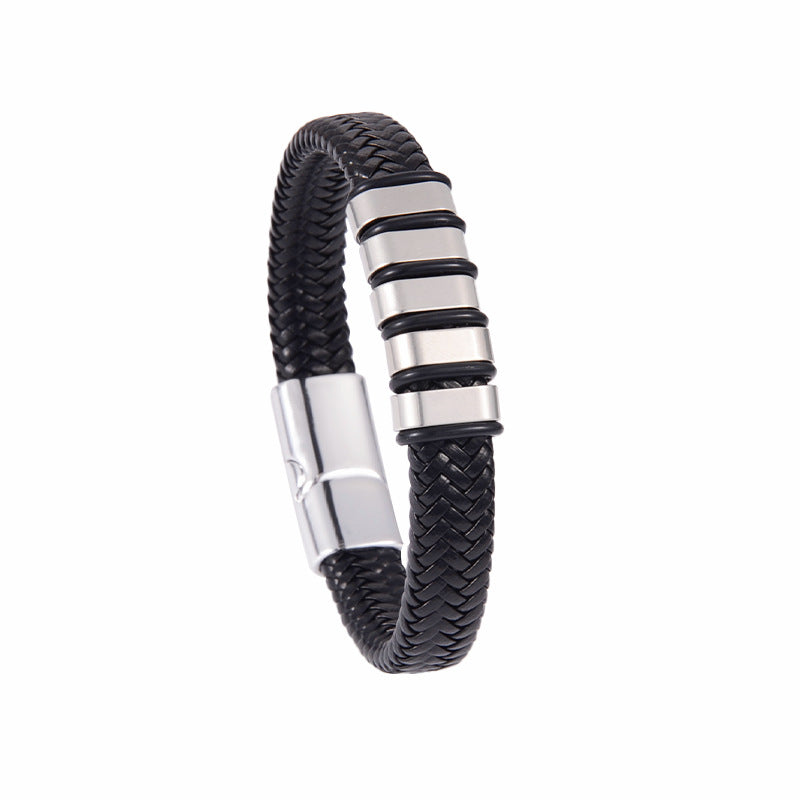 Men's Wristband Business Stainless Steel Leather Retro Style Bracelets