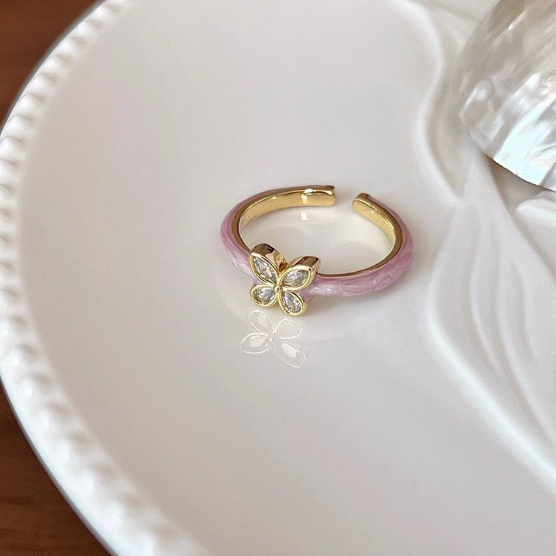 Drip Glazed Butterfly Flower Female Design Fashion High Sense Ring