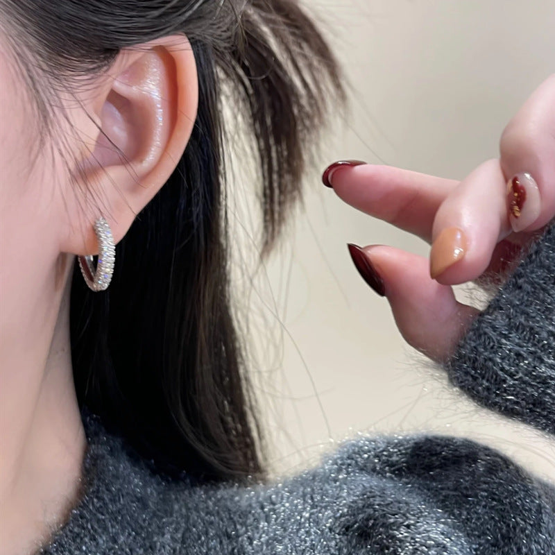 Inlaid Zircon Square Ear Clip Electroplated Real Gold Simple Earrings