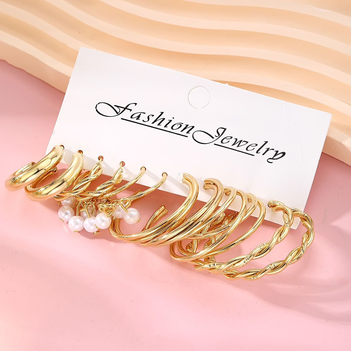 Metal Twist Large Plain Round Ear Pin Pearl Simple Pairs Rings