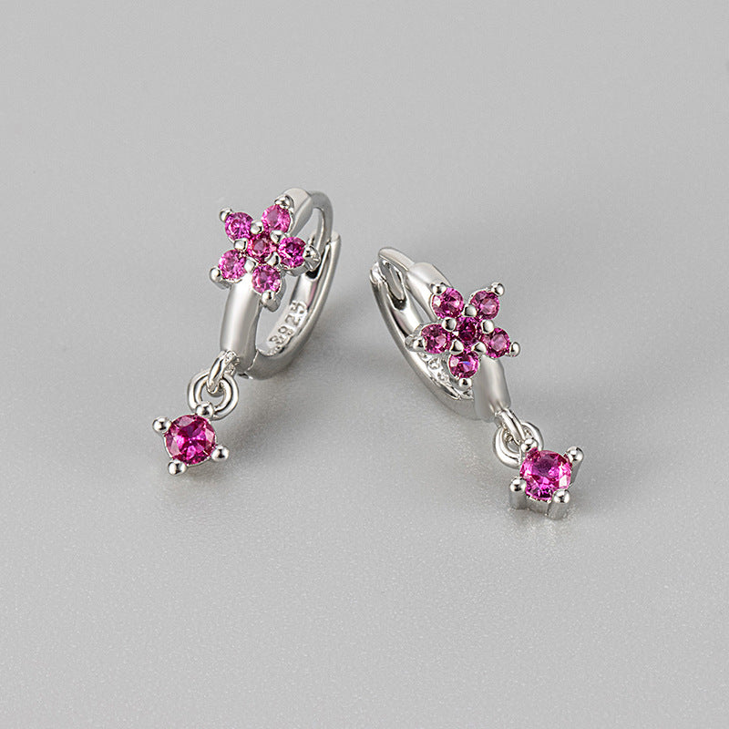 Multicolor Zircon Plum-shaped Personality Fashion Flower Ear Buckle