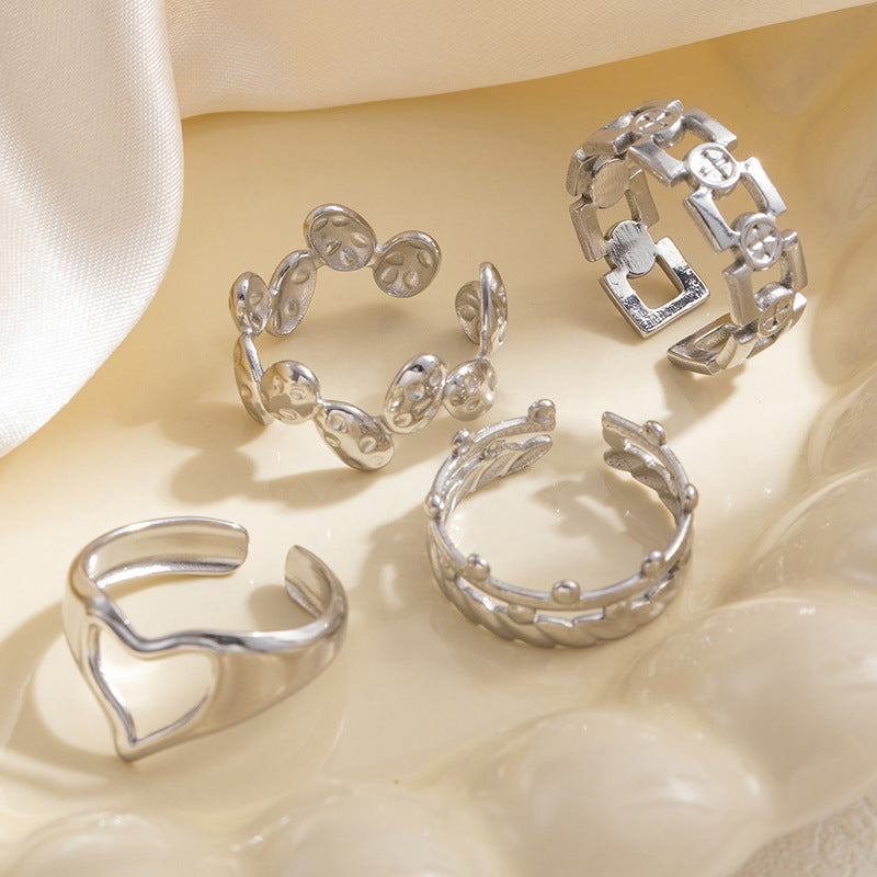 Minority Flower V-shaped Design Irregular Geometric Hollow Rings