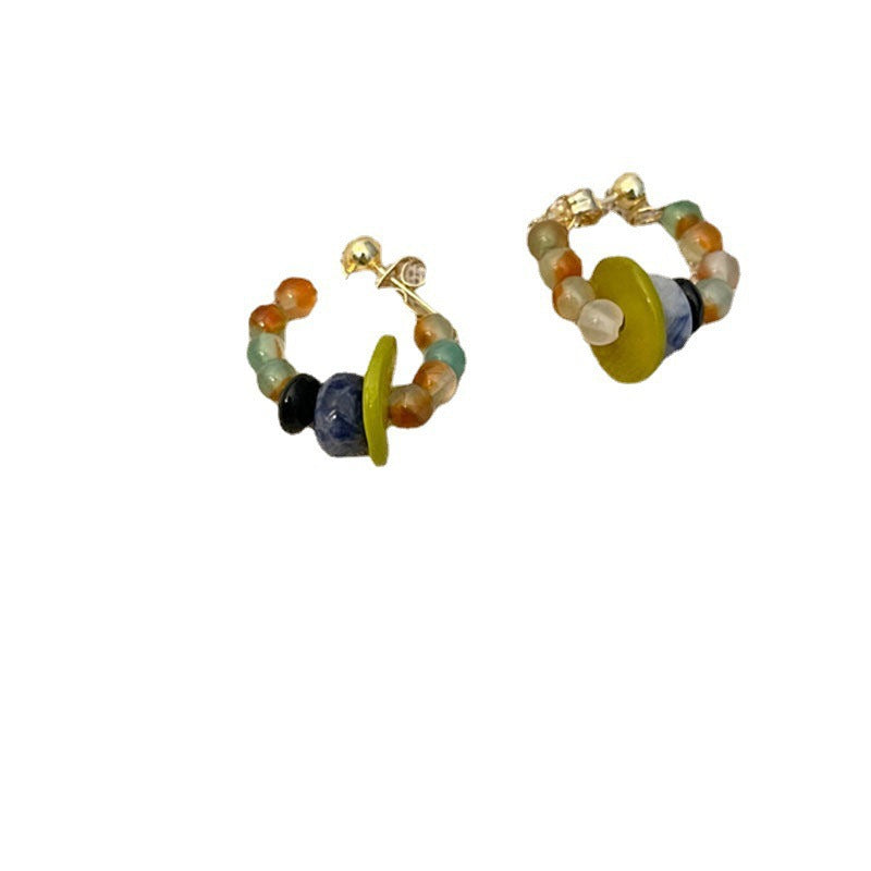 Peace Buckle Beaded Female Niche Design Stud Earrings