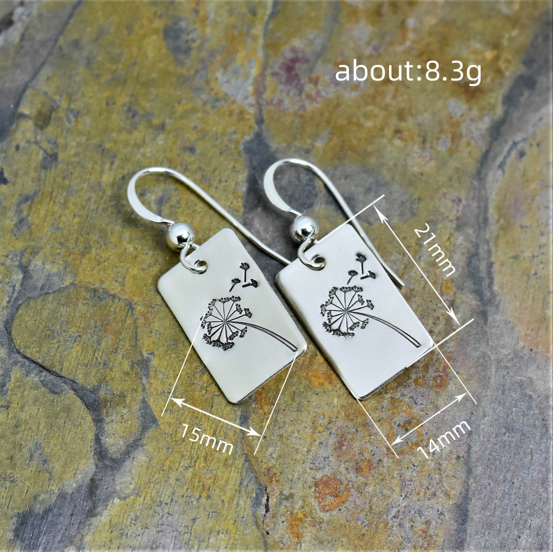 Simple Retro Rectangular Dandelion Modified Face Female Ear Stud Earrings