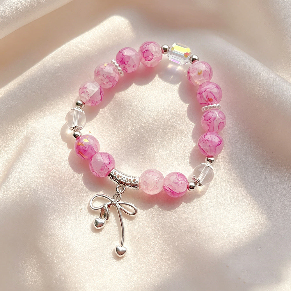 Women's Candy Color Floating Flowers Glazed Bow Cultural Creative Scenic Bracelet