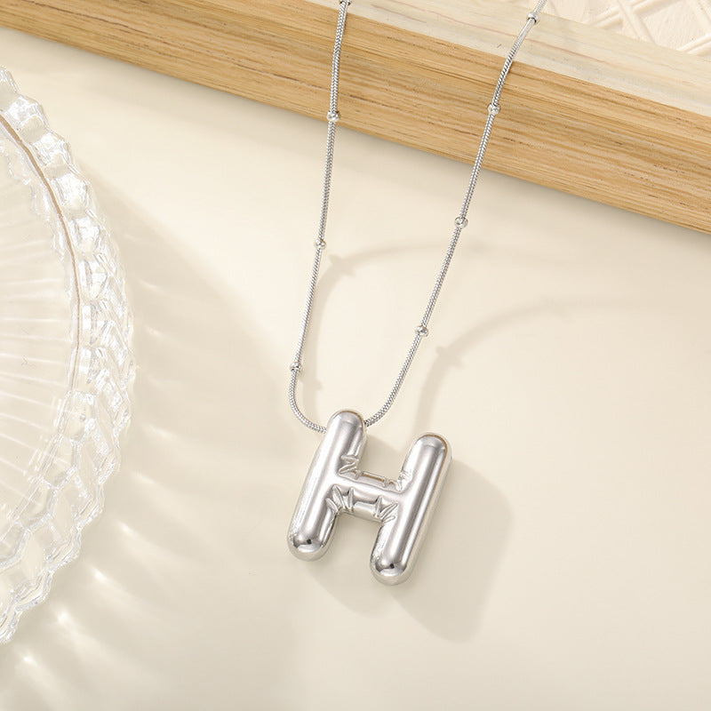 Women's Trendy Bubble Letter Colorfast Titanium Steel Design Pendants