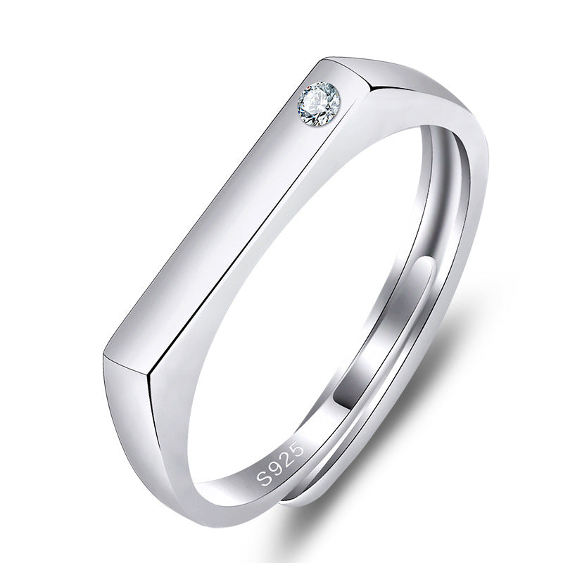 Women's & Men's Couple Sier Minority Simple Design Zircon Word Opening Rings