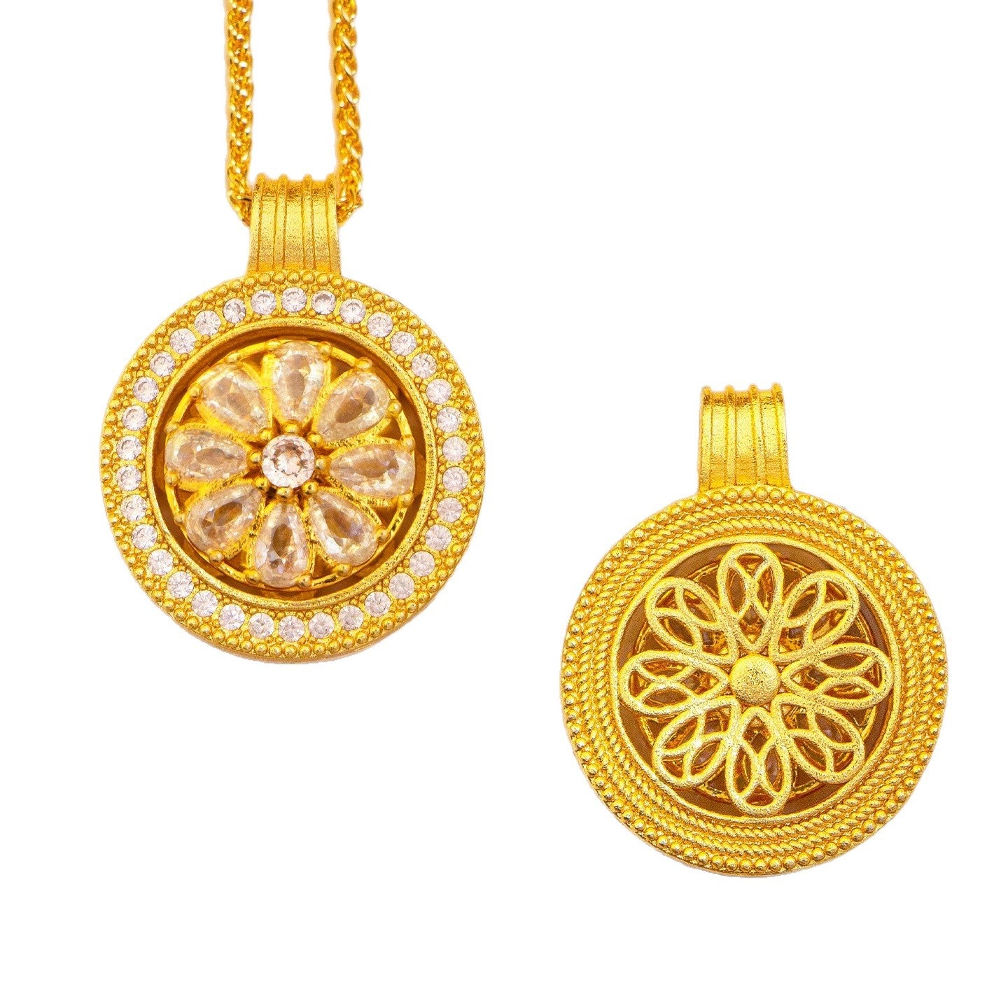 Alluvial Gold Full Diamond Sunflower Rotating Compass Design High Pendants