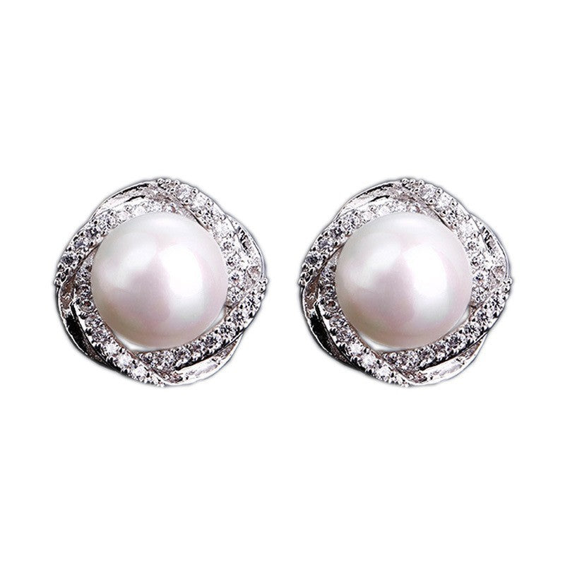Needle High-grade Pearl Bow Flower Tulip Earrings