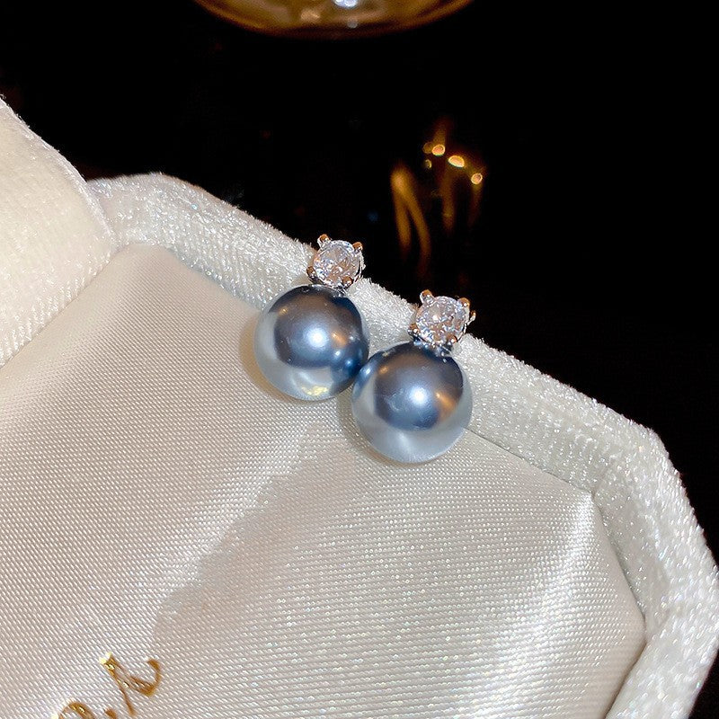 Women's Sier Needle Pearl Round Niche Elegant Earrings