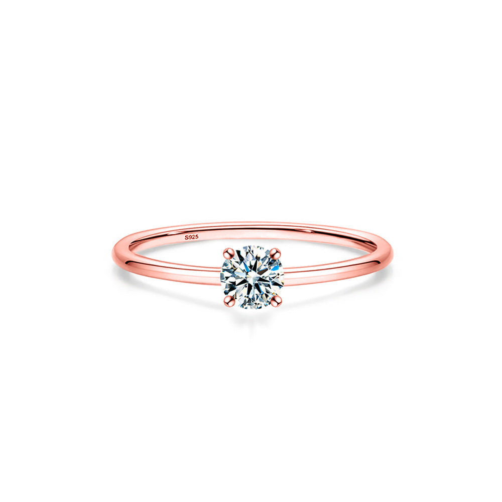 Women's Carat Round Inlaid Moissanite Simple Line Diamond Rings