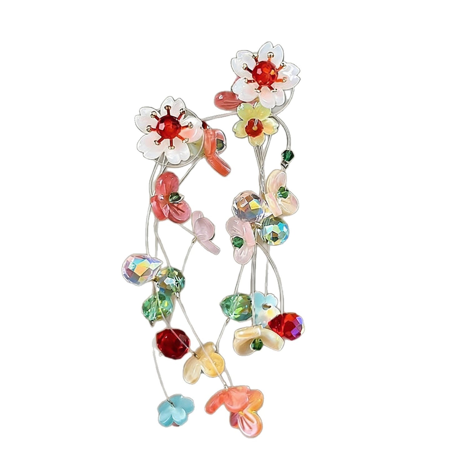 Women's Dopamine Beaded Flower Tassel For Handmade Sweet Beautiful Design Stud Earrings