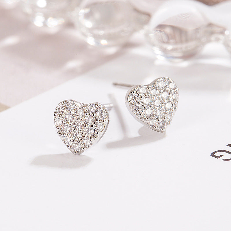 Women's Style Rhinestone Love Heart Elegant Small Fresh Earrings