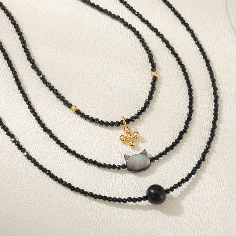 Fashionable Carved Black Pointed Crystal Cross Necklaces