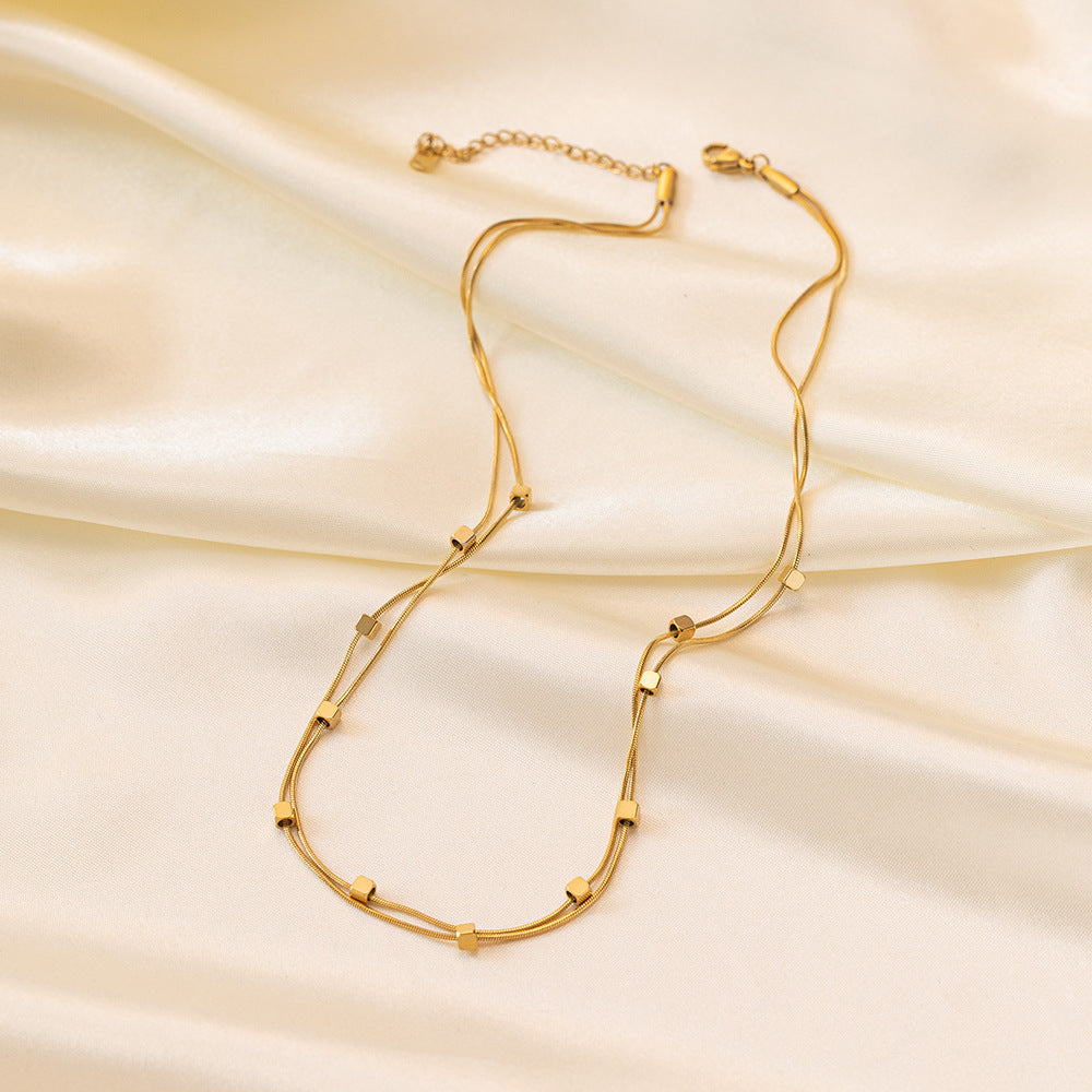 Women's Popular Twin Style Gold-plated Titanium Steel Necklaces