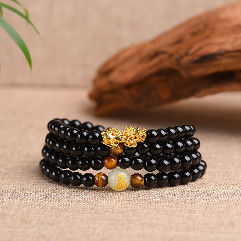Women's & Men's Obsidian Twee Zodiac Luminous Sand Golden Bracelets