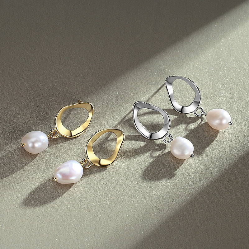 Unique Geometric Pearl Baroque Freshwater Temperament Earrings