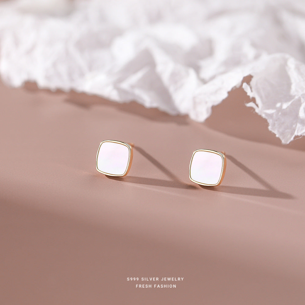 Women's Sier Simple Square Geometric Shell For Retro Earrings
