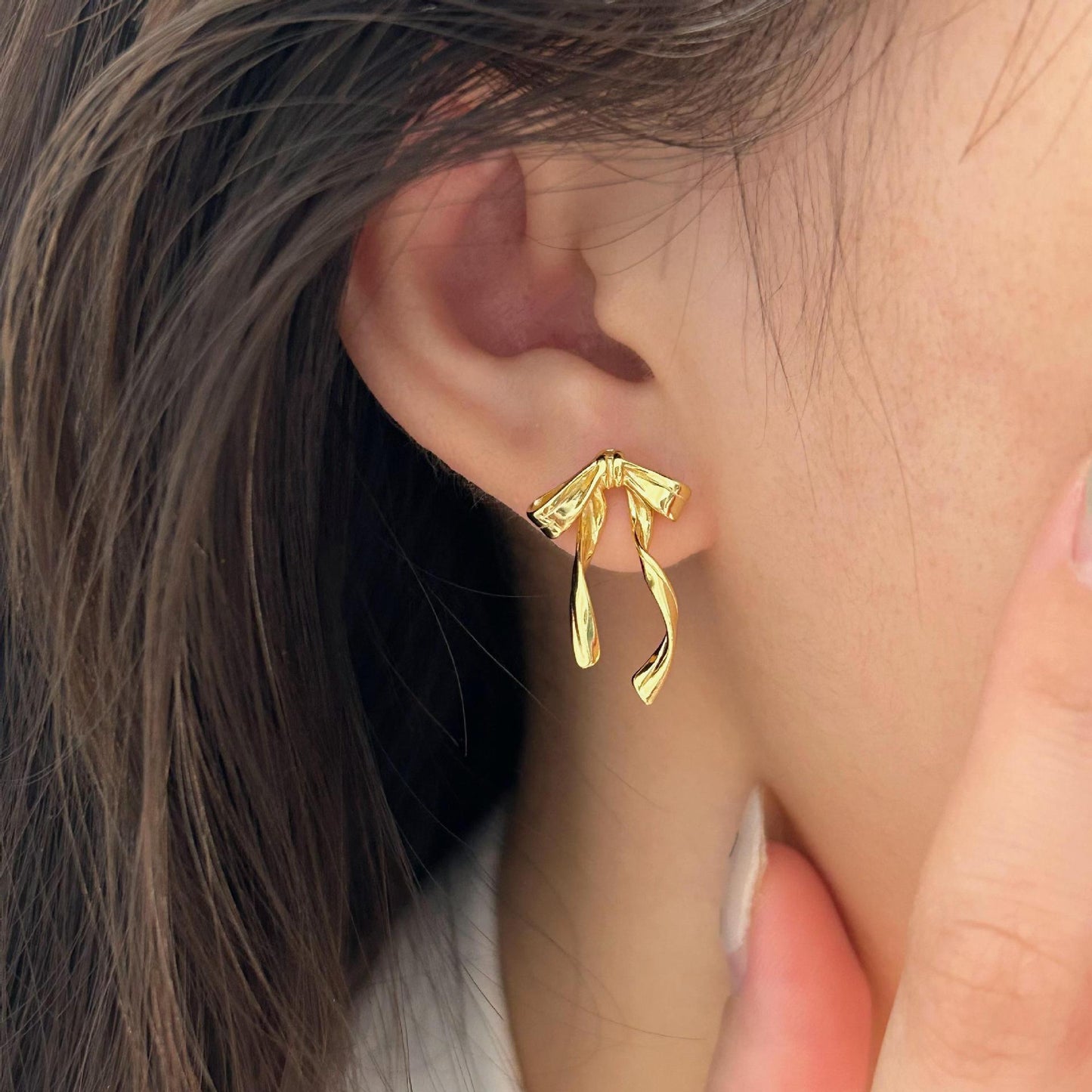 Fan Korean Style Sterling Sier Bow Earrings