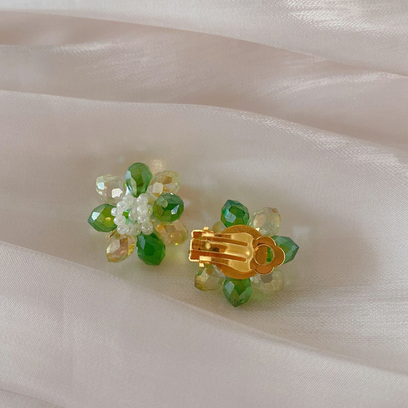 Tea Under The Moon Handmade Beaded Green Crystal Glass Ear Earrings