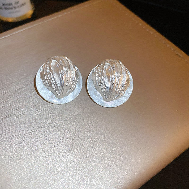 Women's Sier Needle Pearl Round Niche Elegant Earrings