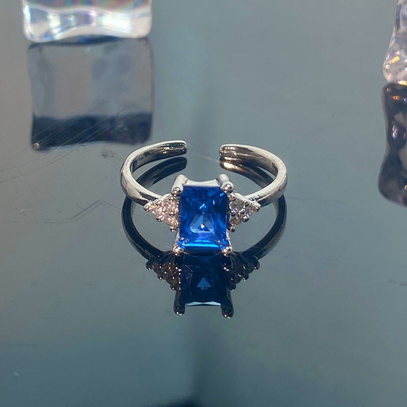 Mint Blue Color Love Heart-shaped Light Luxury Rings