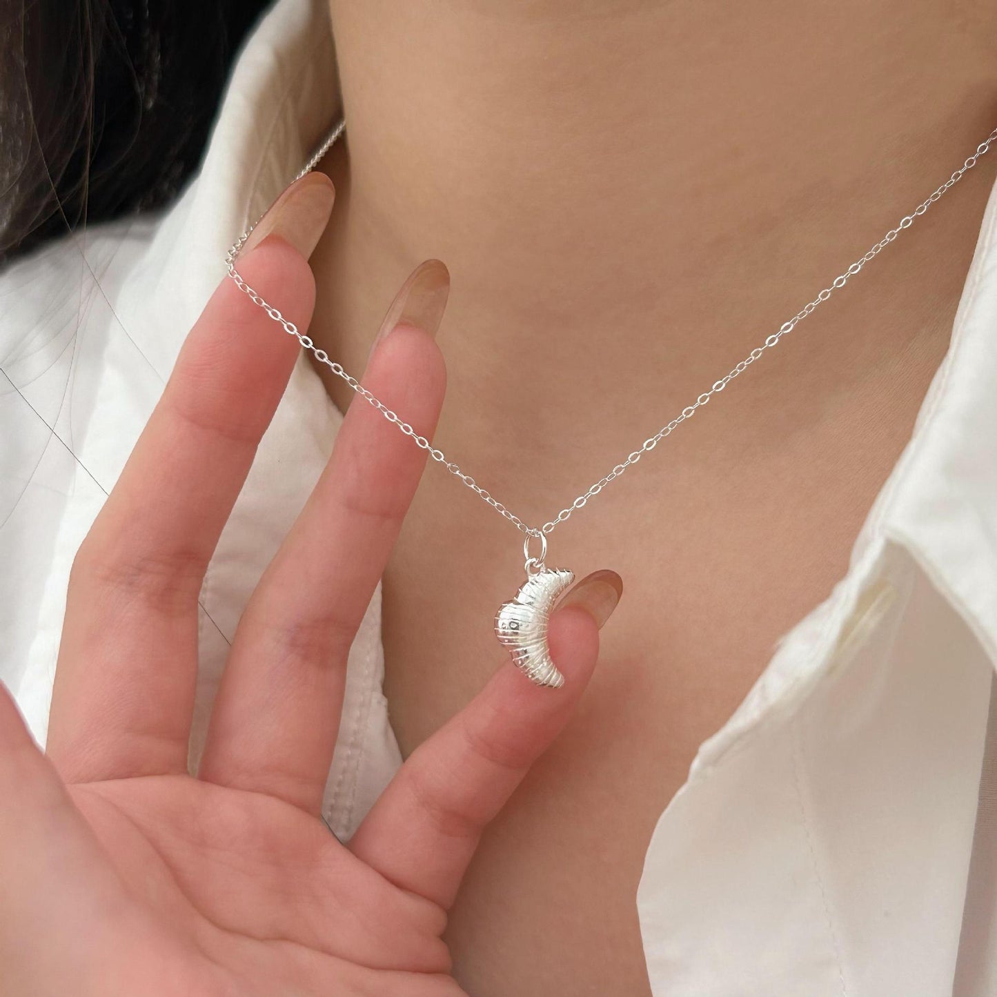 Fan Korean Style Sterling Sier Croissant Necklaces